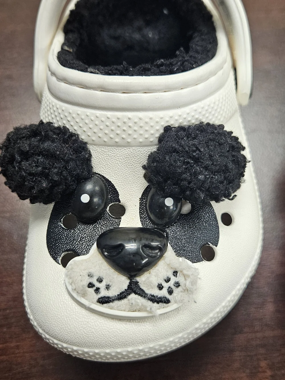 CROCS Kids White Panda Clogs with Black Pom Ears C5